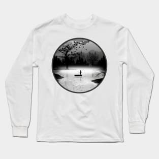 young angler in the boat on a beautiful lake Long Sleeve T-Shirt